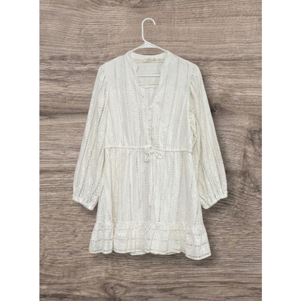 Anthropologie Forever that Girl Eyelet Long Sleeve Mini-Dress Sz Small Tie Waist - Picture 2 of 9